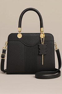 "Bolsa Feminina Estruturada Preta com Alça Ajustável – Design Elegante e Acabamento Premium"