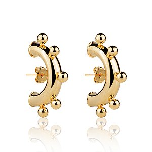 Brinco Ear Hook Bolas Namíbia - Banho de Ouro 18k