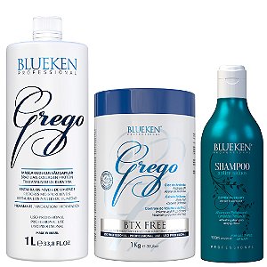 Grego Blueken 1L + Máscara Redutora de Volume Grego Blueken Btx 1KG  + Shampoo Detox Therapy Blueken 500ML