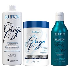 Gloss Grego Blueken 1L + Bbtox Grego 1KG + Shampoo Detox Therapy Blueken 500Ml