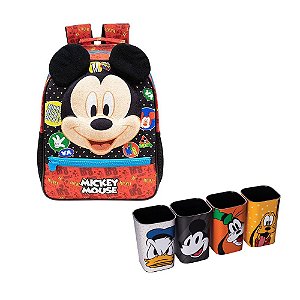 Kit Mochila e Porta Lápis Caneta Mickey Mouse e Amigos Trendy