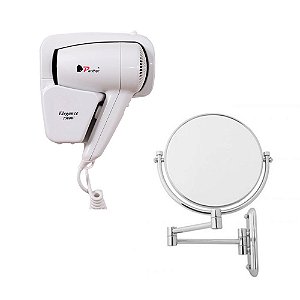 Kit Hotelaria Secador de Cabelo de Parede 1500W e Espelho de Parede 8" Panther (KMY67250/PTH1458)