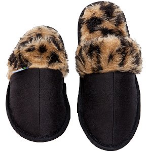 Pantufa Suede com Pele Sintética Onça 35/36 Cotton Day - 10001