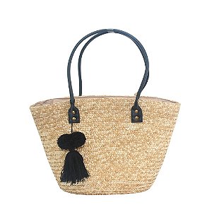 Bolsa de Praia em Palha Tote Bag Pagani Preto PG6929