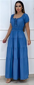 Vestido Jeans Longo 3 Marias Rodado Moda Evangélica Feminina