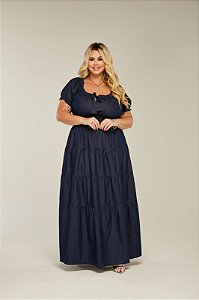 Vestido Plus Size Jeans Longo Maria Moda Evangélica Feminina