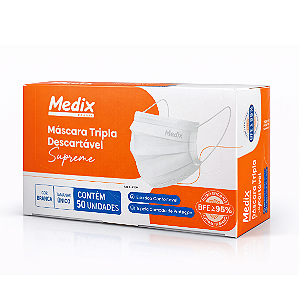 Máscara Branca Tripla Camada C/ Elástico Medix 50un.