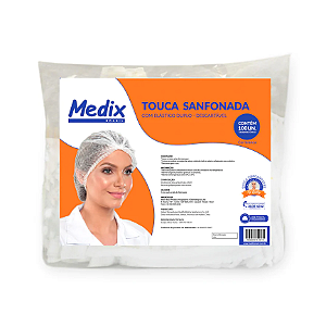 Touca Branca Sanfonada Descartável C/ Elástico 100un. Medix