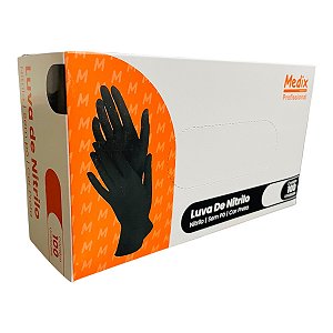 Luva Nitrilo Black s/ Pó Medix Preta Profissional 100 uni