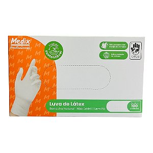 Luva Látex Branca Sem Pó Medix Profissional 100 uni