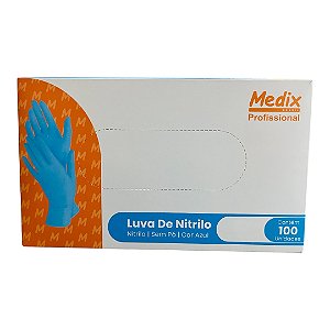 Luva Nitrilo Azul s/ Pó Medix Profissional 100 uni