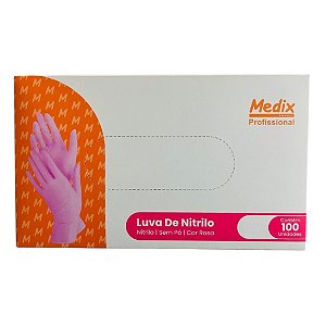 Luva Nitrilo Pink s/ Pó Medix Profissional 100 uni