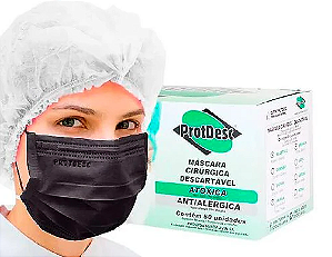 Máscara Preta Tripla Camada C/ Elástico ProtDesc 50un.