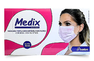 Máscara Rosa Tripla Camada C/ Elástico Medix 50un.