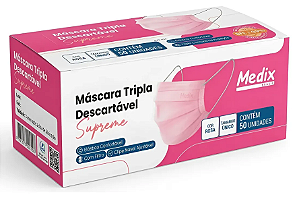 Máscara Rosa Tripla Camada C/ Elástico Medix 50un.