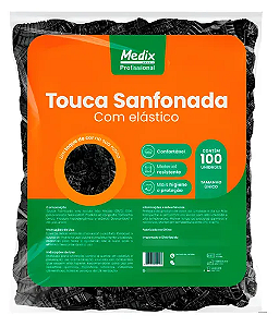 Touca Preta Sanfonada Descartável C/ Elástico 100un. Medix