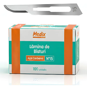 Lâmina de Bisturi N15 Aço Carbono Descartável - Medix 100uni