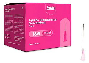 Agulha Hipodermica 18G 40x1,20mm Rosa Medix 100 uni