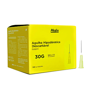 Agulha Hipodermica 30G 13x0,30mm Amarela Medix 100 uni