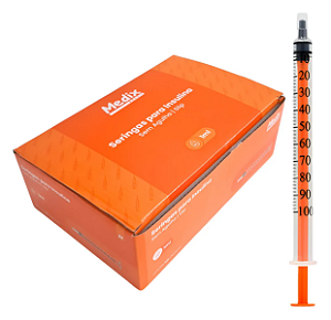 Seringa Insulina 1 ml Sem Agulha Slip Medix 100 uni