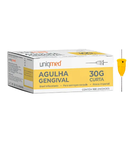 Agulha Gengival Curta 30G Uniqmed 100 uni
