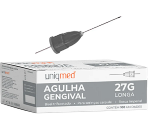 Agulha Gengival Longa 27G Uniqmed 100 uni