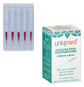Agulha Acupuntura 0,18x8mm Uniqmed 100 uni