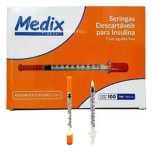 Seringa Insulina c/ Agulha 8x0.30 30G 1 ml Medix 100 uni