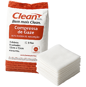 Gaze 9 Fios Clean 180Gr Compressa 8 Camadas 5 Dobras