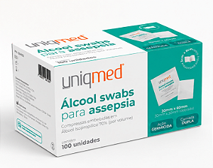 Alcool Swab 70% Sache Lenço Umidecido Uniqmed 100 uni