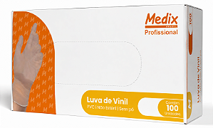 Luva Vinil Sem Pó Medix Profissional 100 unidades