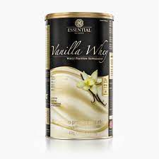 Suplemento em pó Essential Nutrition Vanilla Whey proteína sabor baunilha em lata de 900g