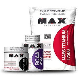 Combo Massa Max (Mass titanium 3kg + BCAA 60 caps + Creatina 100g) - Max Titanium 