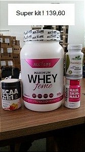 Combo Definição Máxima Feminino (1 Whey 900g + Hair Skin Multiv. 60 caps + BCAA pó + 1 Thermo Slim)