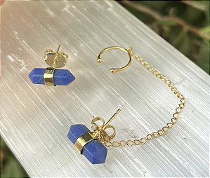 Brinco Elfa dourado - Quartzo Azul