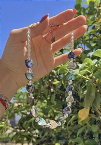 Gargantilha Quartzo Cristal com Abalone - Coração