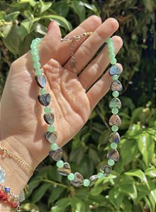 Gargantilha Quartzo Verde com Abalone - Coração