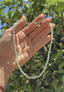 Colar Quartzo Verde com Quartzo Cristal - Prata
