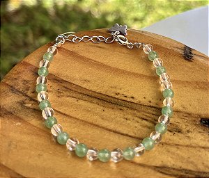Pulseira Quartzo Verde + Quartzo Cristal - Prata