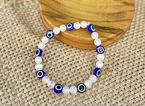 Pulseira Selenita + Olho Grego