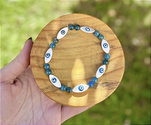 Pulseira Apatita Azul + Olho Grego