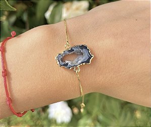 Pulseira Geodo de Ágata - Dourada