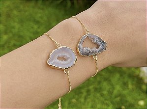 Pulseira Geodo de Ágata - Dourada