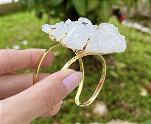 Bracelete Drusa de Quartzo Cristal - Dourado
