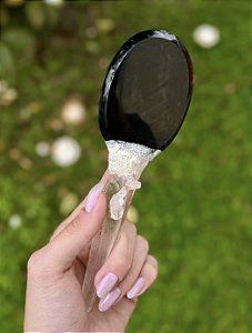 Espelho da Maga - Obsidiana Negra + Quartzo Cristal