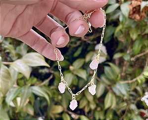 Pulseira Quartzo Rosa - Dourada