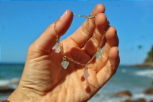 Pulseira Água Marinha e Quartzo Rosa - Dourada