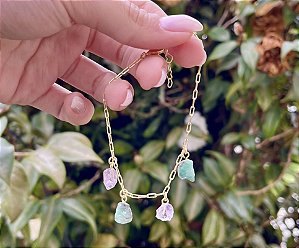 Pulseira Esmeralda e Ametista - Dourada
