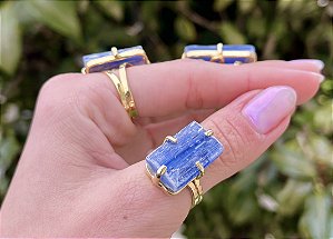Anel Cianita Azul - Dourado