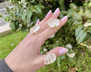 Anel Topázio Incolor - Dourado